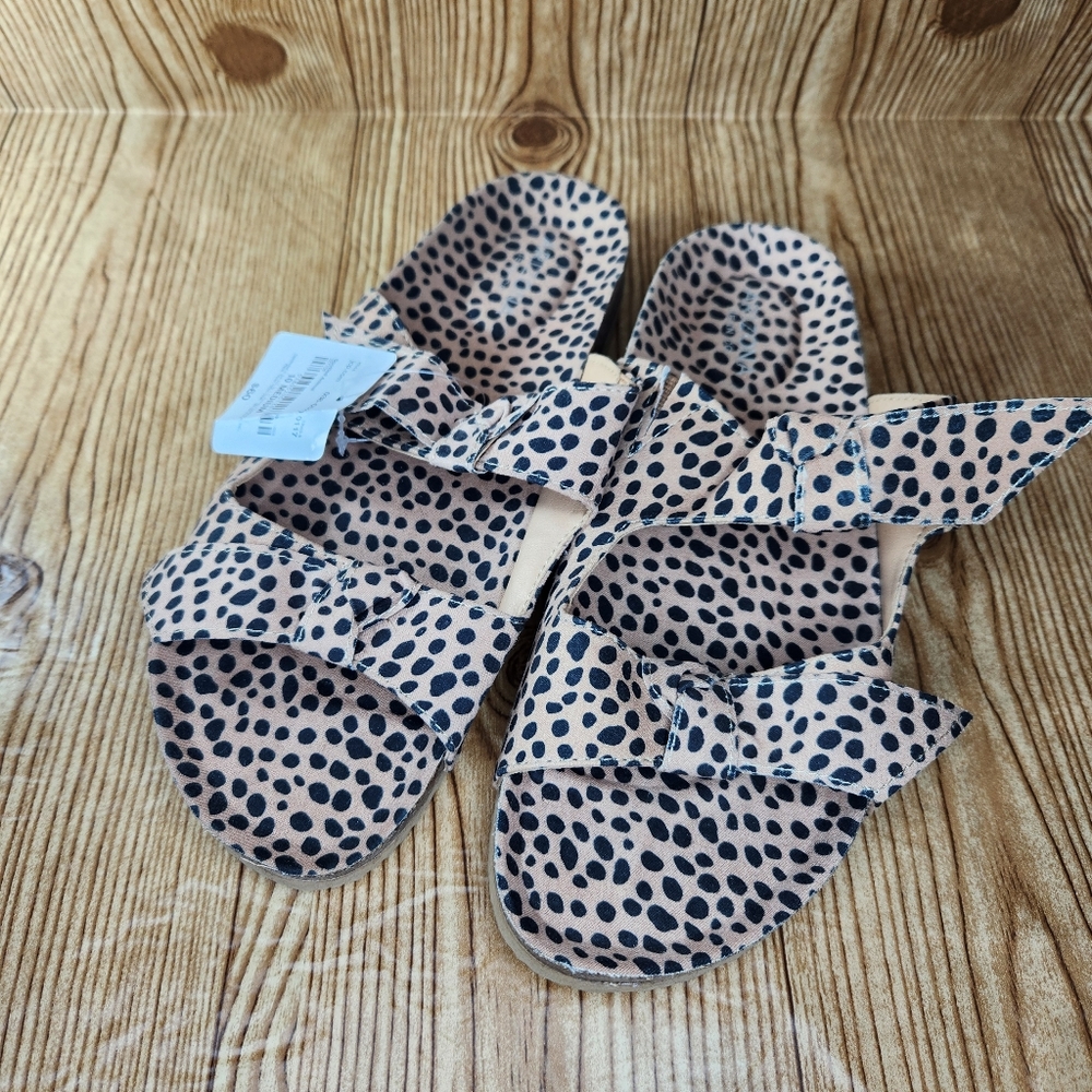 Arizona Jean Company Polka Dot Animal Print Bow Slip On Sandal Size 10‎
